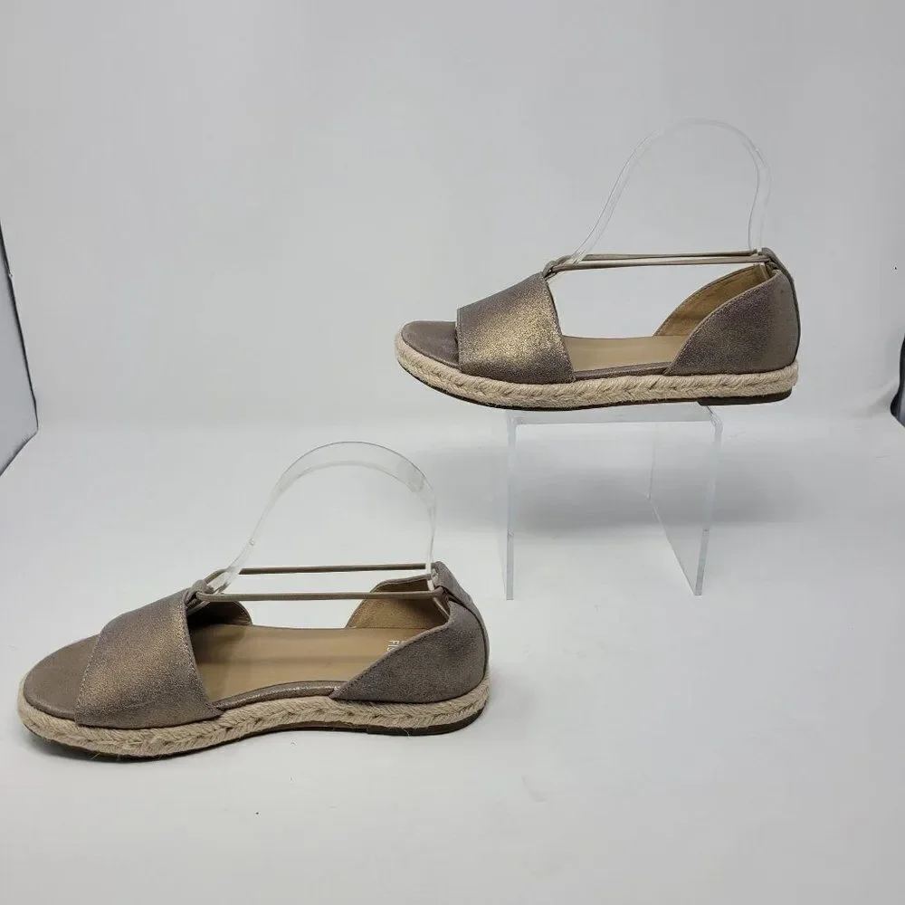 Eileen Fisher Shoes Mews Leather Slip-On Espadrilles Peep Toe Metallic Gold‎ 6.5